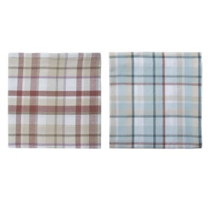 Due tovaglie a quadri t.b.t. nei toni del marrone e del blu.