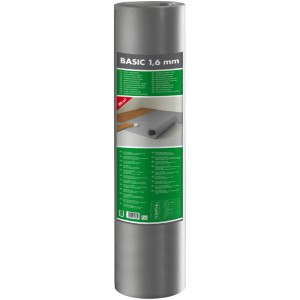 Sottopavimento grigio Basic per parquet e laminato 1.6 mm, rotolo da 20 m² per isolamento acustico.