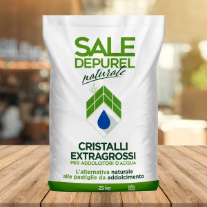 Sale per addolcitori d'acqua, cristalli grossi in sacco da 25 kg.