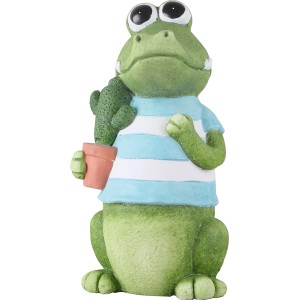 Statuetta decorativa a forma di ranocchio con cactus, 39 cm, per giardino e terrazza.