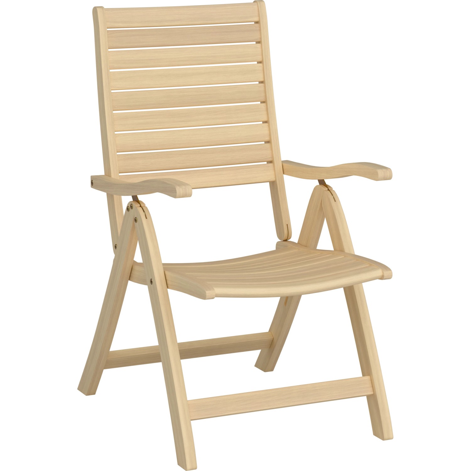 Sedia pieghevole Canston in legno regolabile con braccioli, finitura naturale per il giardino.