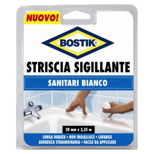 Nastro sigillante sanitario Bostik, bianco, 38mm x 3,35m, per sigillare bagno e cucina.
