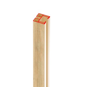 Dettaglio di una striscia di profilo t.b.t. per una porta a soffietto. Decoro legno.