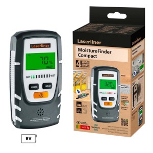 Misuratore di umidità Laserliner MoistureFinder Compact con display e confezione.