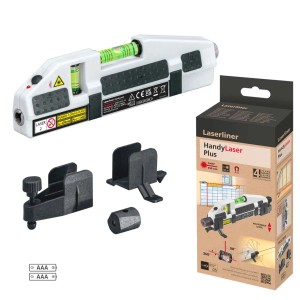 Laserliner HandyLaser Plus con accessori e confezione. Strumento di misura per un allineamento preciso.