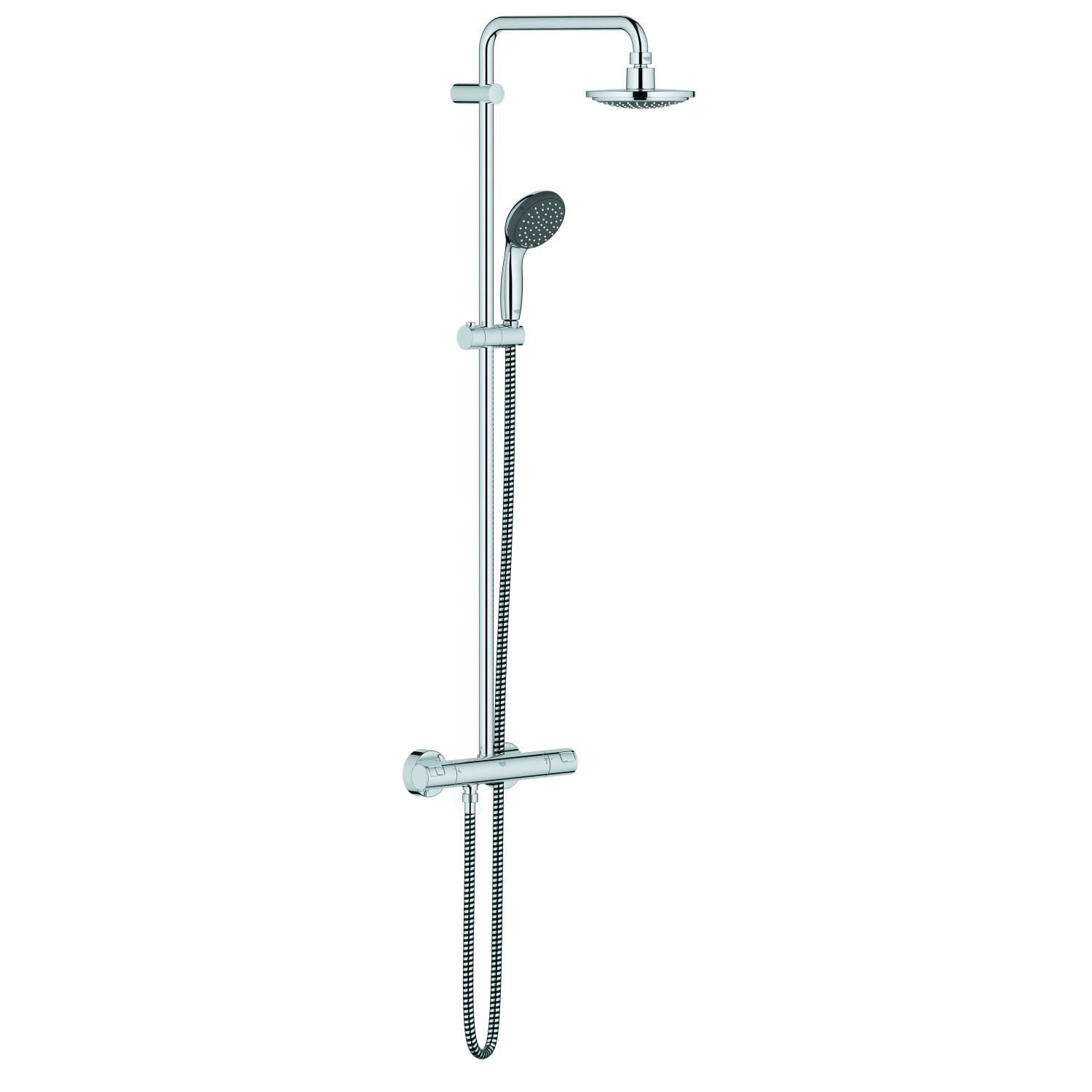 Set doccia Grohe QuickFix Vitalio Start con soffione, doccetta, termostato e funzione anticalcare.