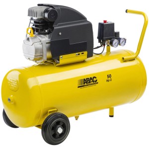 Compressore ABAC giallo con serbatoio da 50L e ruote.