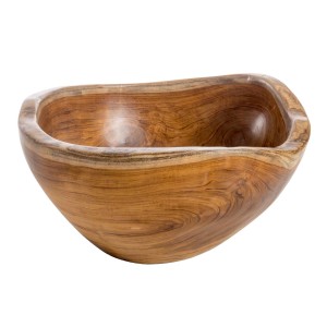 Lavabo d'appoggio t.b.t. in teak con venature naturali del legno.