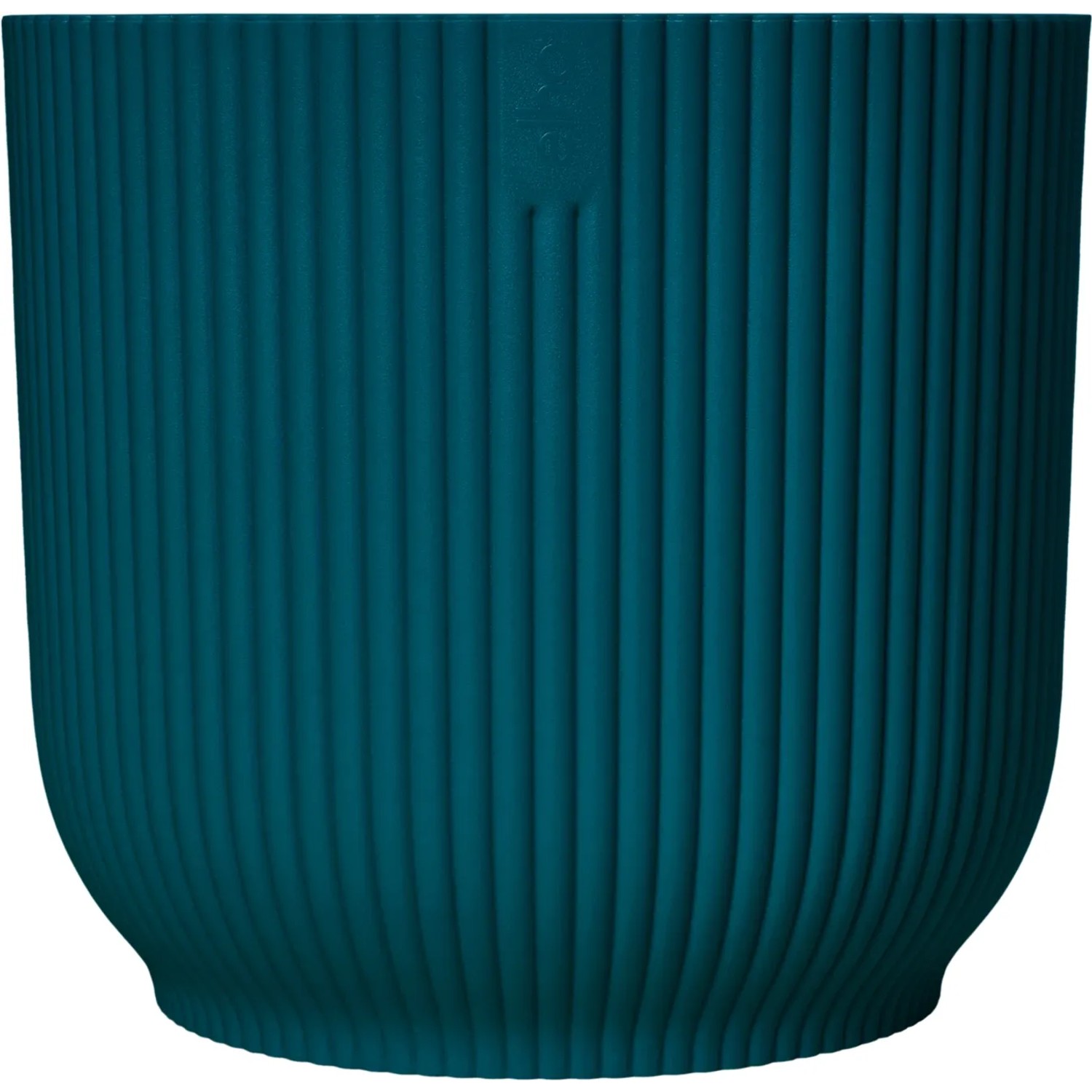 Vaso blu Elho Vibes Fold, Ø 16 cm, texture a coste, in plastica riciclata.