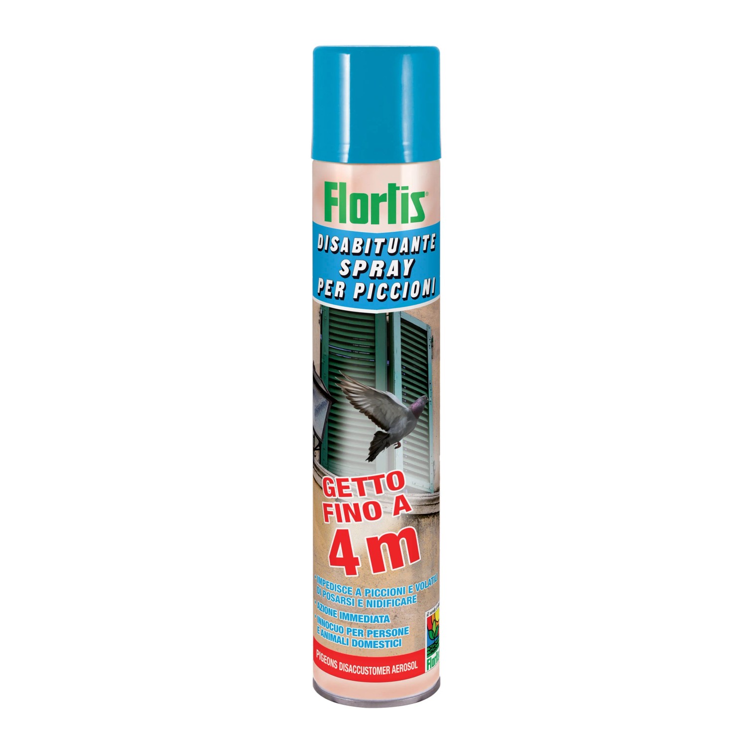 Spray repellente per piccioni Flortis per la cura del giardino. Protezione efficace contro i piccioni.