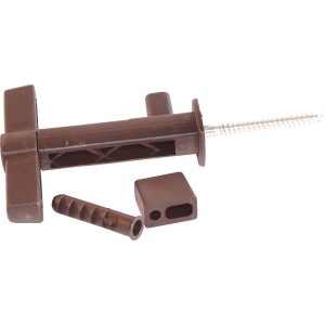 Connettore per mobili t.b.t. marrone con vite e tassello per cerniere metalliche.