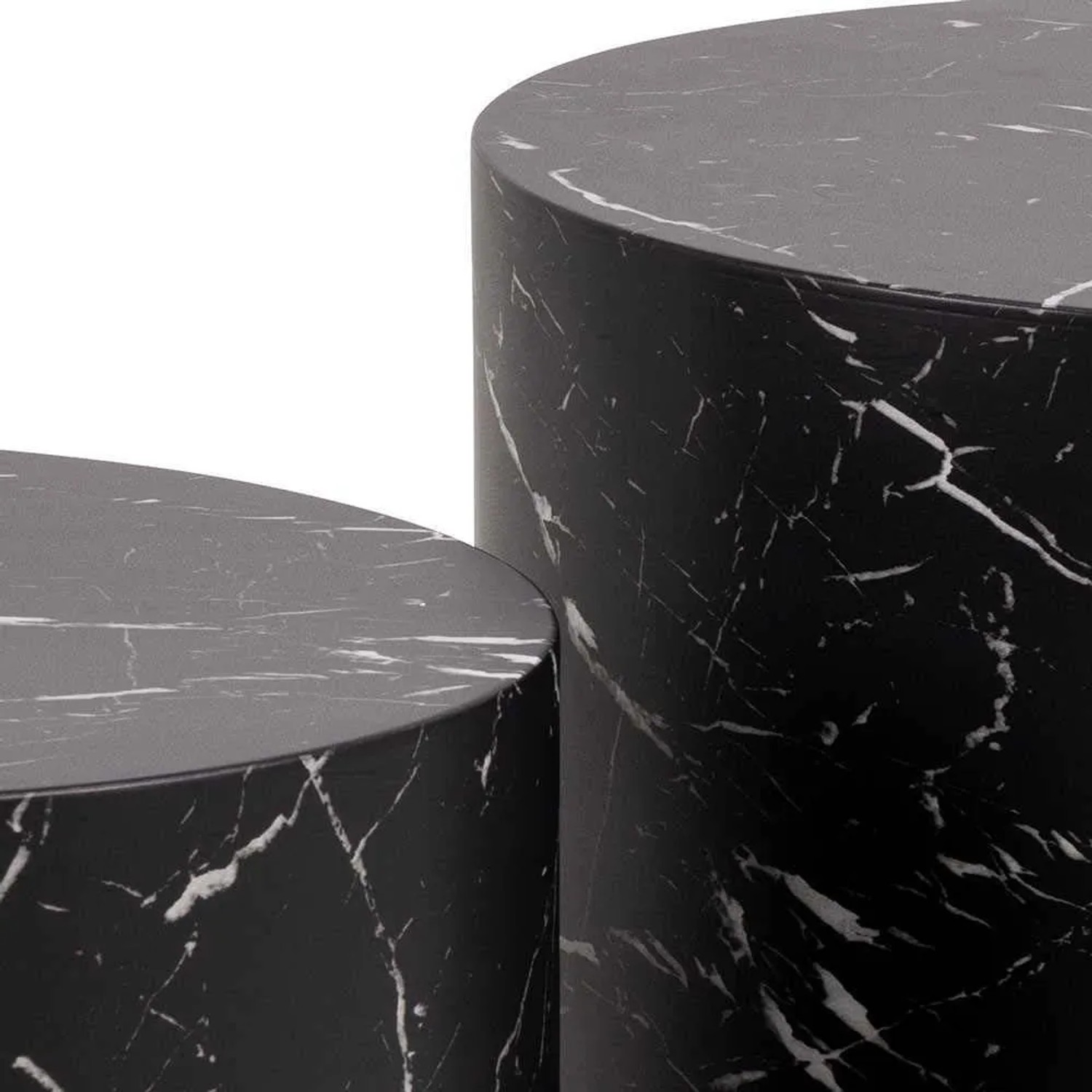 Set di 2 tavolini da salotto in legno Motrik effetto marmo nero tondo h40 cm_4