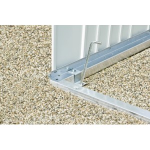 Telaio a terra Biohort per Europa misura 1 e armadio per attrezzi 150, vista dettagliata su ghiaia.