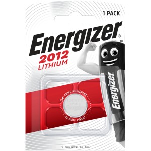 Pila a bottone al litio Energizer CR 2012, 1 pezzo, in confezione rossa.