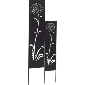 Paravento nero con elemento decorativo floreale per giardino e terrazza.