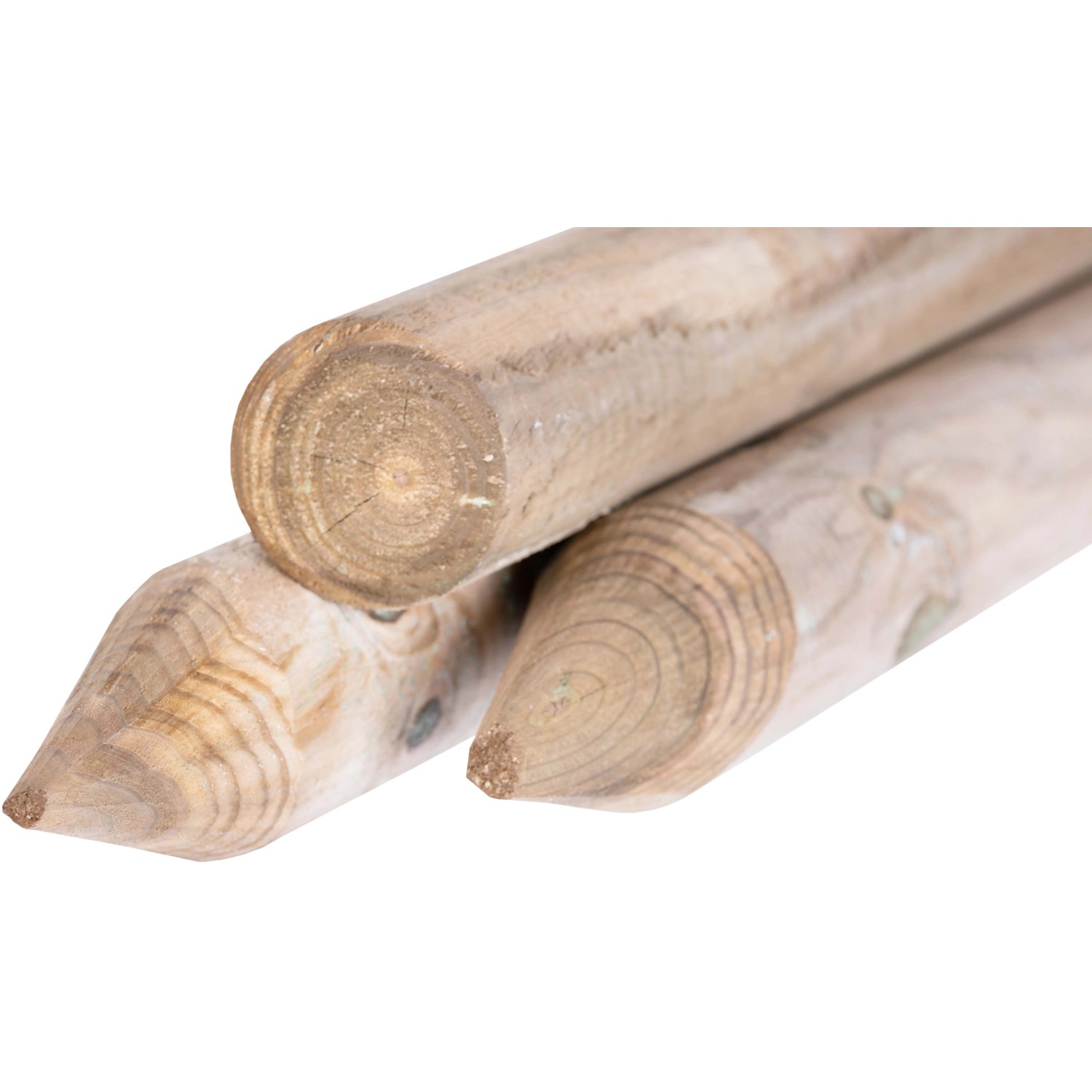 Pali in legno per recinzioni, naturali e appuntiti.