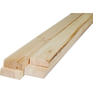 Listelli in legno grezzo, colore legno chiaro, per finiture interne e progetti fai-da-te.