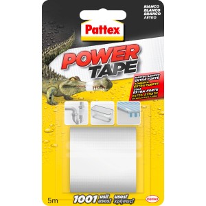 Pattex Power Tape, bianco, rotolo da 5m, adesivo extra forte per riparazioni interne ed esterne.