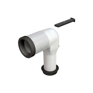 Curva di scarico WC con manicotto e fissaggio per WC sospeso.