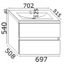Disegno tecnico di un mobile bagno sospeso, dimensioni in mm.