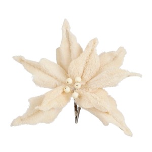 Fiore color crema per albero di Natale con clip per il fissaggio.
