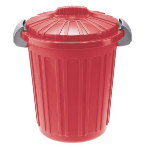 Cestino t.b.t. rosso con coperchio e maniglie laterali.