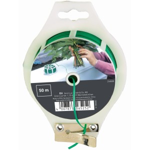 Filo piatto di legatura verde, rotolo da 50 m con taglierina, ideale per legare piante e bricolage.