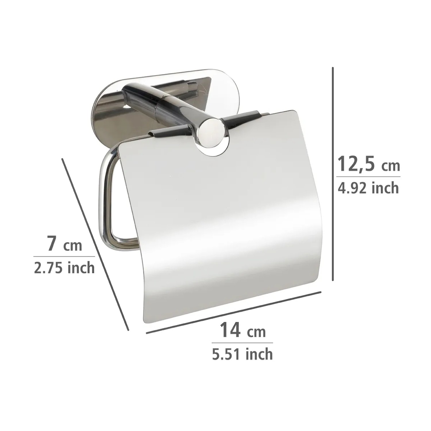 Wenko Porta carta igienica Orea Shine con coperchio, acciaio inox lucido, per montaggio a parete senza forare.