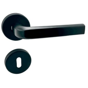 Maniglie per porte nere per interni, rosette incluse.