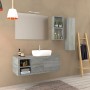 Set bagno moderno con lavabo, specchio e mobili grigi.