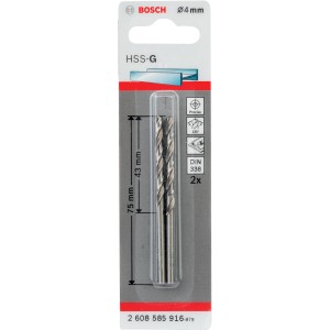 Bosch Punta per metallo Pro HSS-G, 4mm, confezione da 2. Punta elicoidale per acciaio, DIN 338.