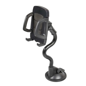 Supporto per cellulare nero con ventosa per interni auto.