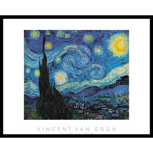 Quadri incorniciato: 'Notte stellata' di Vincent van Gogh con cielo blu e stelle.