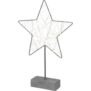 Luce decorativa a stella t.b.t. per interni, cornice in metallo grigio con LED bianco caldo su base.