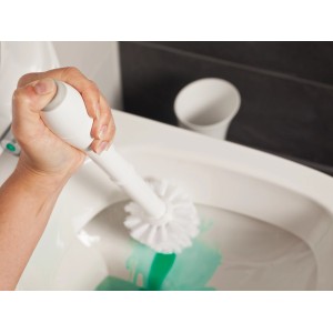 Pulizia WC con scopino antracite con dispenser detergente.