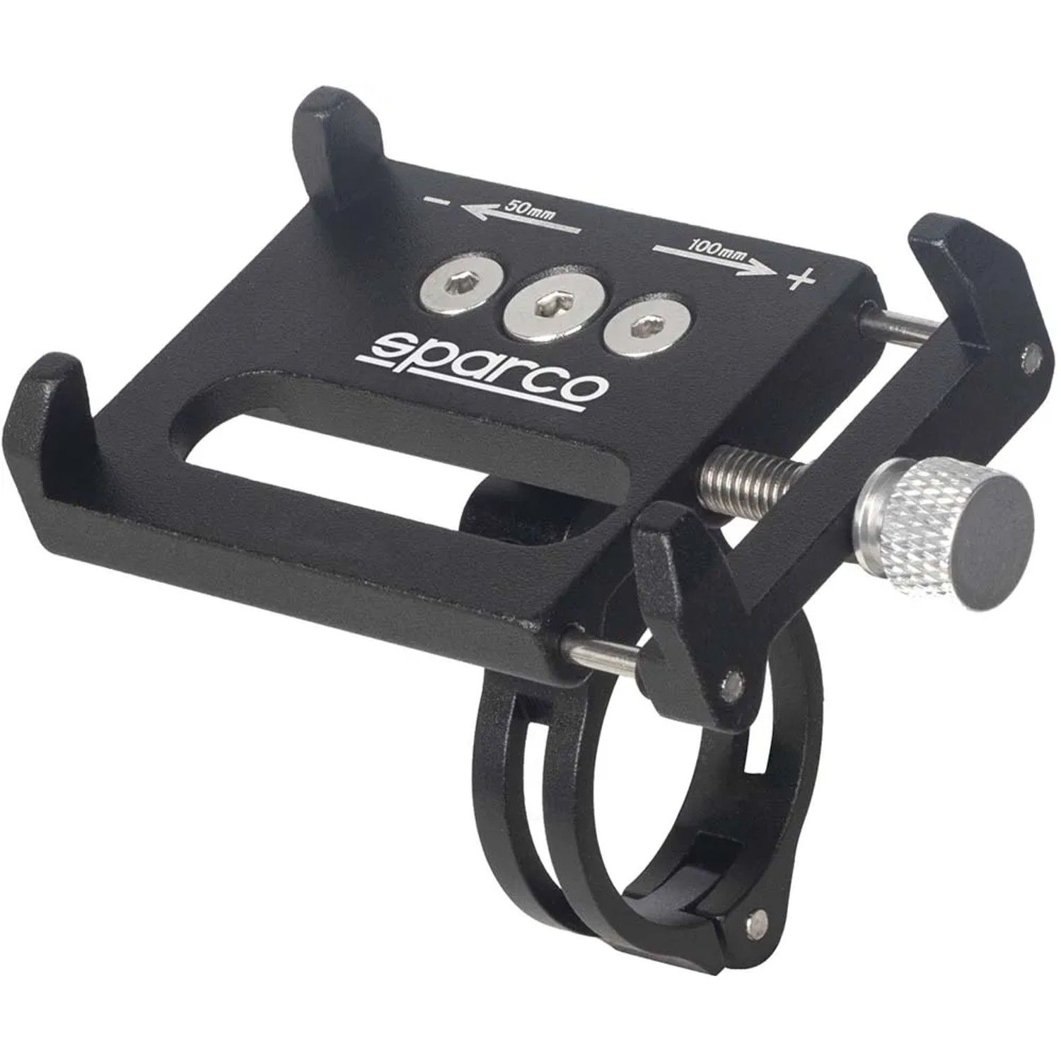 Supporto per telefono da bici t.b.t. nero per montaggio sul manubrio.