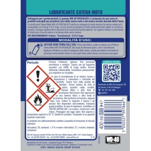 Lubrificante catena moto WD-40, bomboletta da 400ml. Per la cura e lubrificazione della catena della moto.