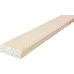 Listello in legno piallato di colore chiaro, adatto a vari progetti di costruzione e artigianato.