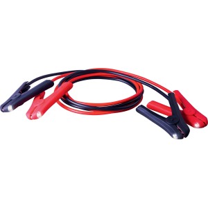 Cavi di avviamento con pinze rosse e nere per impianti elettrici auto.