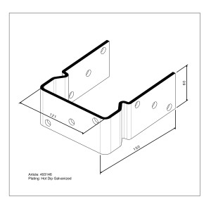 Supporto per montante a U da avvitare, 121x160x60 mm, zincato a caldo, per pali da 120 mm.