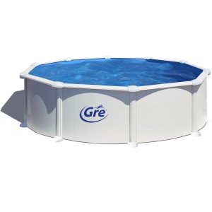 Piscina rotonda Gre Atlantis in acciaio bianco, Ø 460 cm x 132 cm, con liner blu.