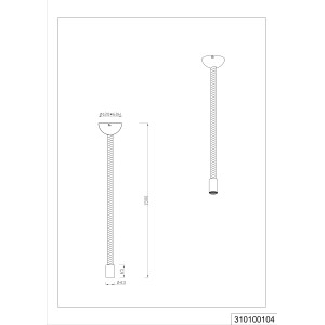 Disegno tecnico della lampada a sospensione Trio Rope, ottone anticato, 1 luce, 150 cm, E27. Dimensioni della lampada a sospensione.