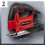 Seghetto alternativo Einhell TC-JS 60/1: seghetto rosso con manico nero e piastra base argentata.