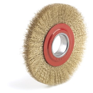 Spazzola metallica per smerigliatrice angolare, rosso/oro, per la lavorazione dei metalli.
