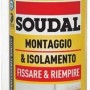 Bomboletta di schiuma poliuretanica Soudal con ugello rosso. Ideale per riempire e sigillare.