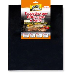 Tappetino nero per barbecue a gas e forno, riutilizzabile, 40x50cm.