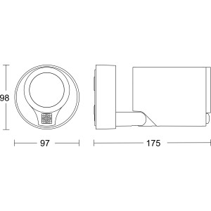 Schizzo del faretto LED Steinel Spot One SC antracite con dimensioni.