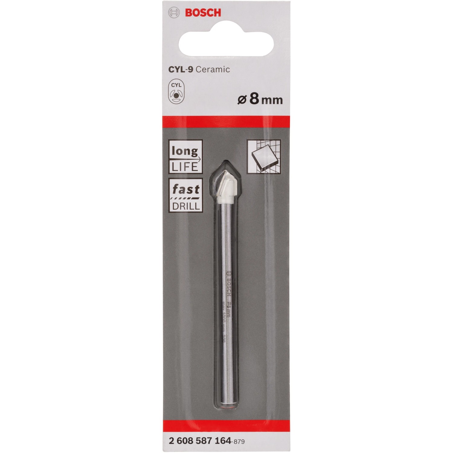 Punta per piastrelle Bosch CYL-9 Ceramic, 8 mm, per fori precisi.