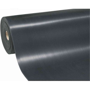 Rotolo di pavimentazione in PVC grigio con fine texture a coste.