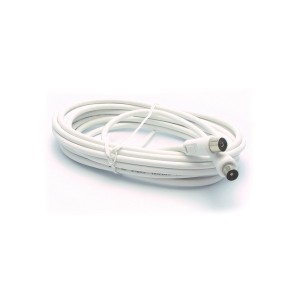 Cavo coassiale bianco per accessori video, arrotolato.